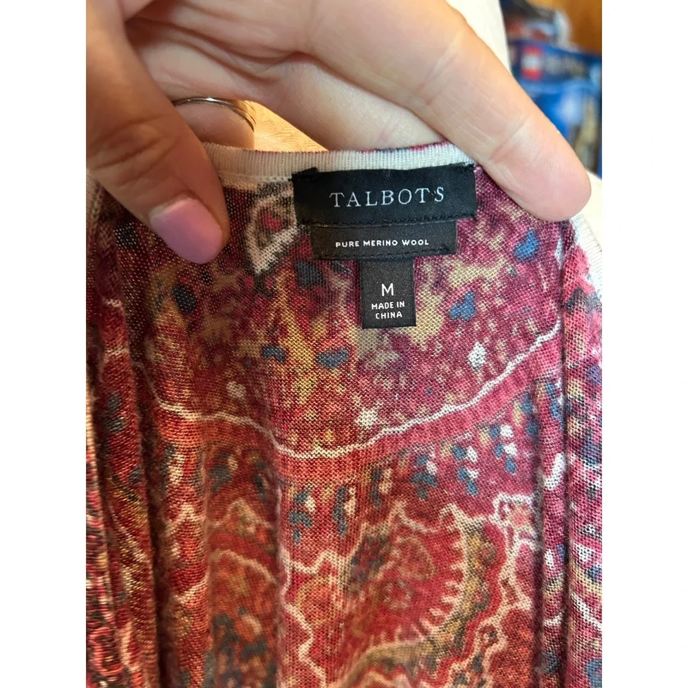 Talbots‎ Pure 100% Merino Wool Paisley Medallion Sweater Burgundy Red Sz M